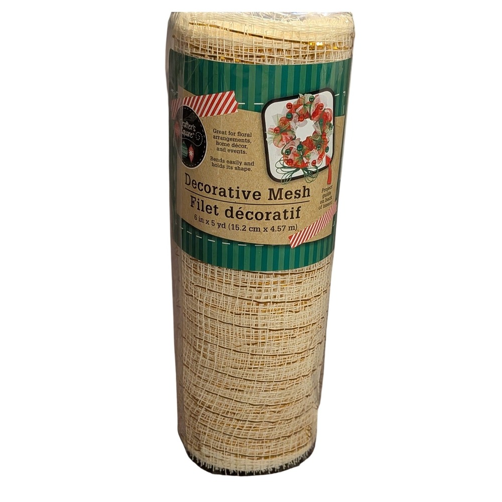 Crafter's‎ Square Decorative Mesh Cream Gold Metallic 6 inch x 5 yard Roll DIY